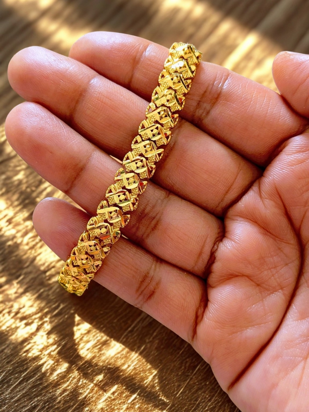 24k Gold Plated Mesh Link Bracelet Chunky Textured Statement Jewelry For Women